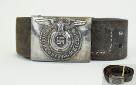 World War II German Waffen SS Belt Buckle and Leather Strap.