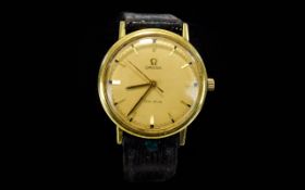 Omega Gents Gold Capped Case Manual Wind Wrist Watch with Attached Leather Strap.