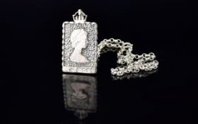 Silver Ingot Pendant Queens Jubilee 1977 Large rectangular pendant with reticulated crown detail to