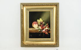 Zander - 20th Century Dutch Stillife Painting of Fruit - Peach,