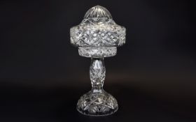 Art Deco Large Cut Glass Table Lamp fitted with dome shaped shade, with star cut top,