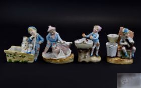 Conta Boehme Mid 19th Century Collection of Hand Painted Novelty Figural Match Holder / Strikers ( 4