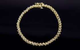 14ct Gold Diamond Bracelet Set With Round Cut Diamonds, Stamped 14k,