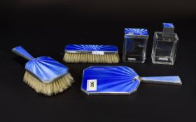 Ladies 1930's Silver And Enamel Vanity Set Five piece dressing table set to include paddle brush,