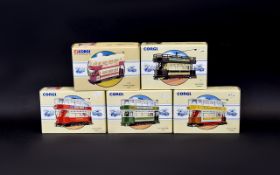 Five Corgi Classics Including Open Top Tram Lowestoft number 98150,