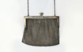 Edwardian Ladies Silver Chain-Mail Mesh Bag / Purse with Attached Silver Chain.