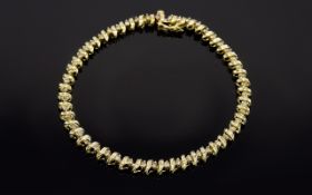 10ct Gold Diamond Bracelet Set With Round Cut Diamonds, Stamped 10k,