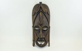 African Early 20th Century Large Hand Carved Wooden Tribal Wall Mask - Please See Photos.