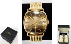 Rotary - Gents 9ct Gold Date-Just Mechanical Watch with Attached 9ct Gold Mesh Bracelet.