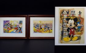 Disney Interest A Collection Of Mickey Mouse Framed Artwork Three items in total to include large