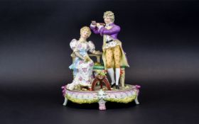 Dresden Mid 20th Century Hand Painted Porcelain Figure Group - A Young Courting Couple In 18th