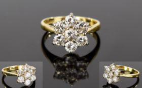 18ct Gold Diamond Set Cluster Ring In a Flower head Setting.