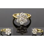 18ct Gold Diamond Set Cluster Ring In a Flower head Setting.