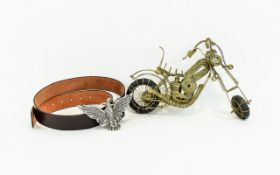 Motorcycle Interest Harley Davidson Collectors Leather Belt And Wirework Chopper Figure A wide