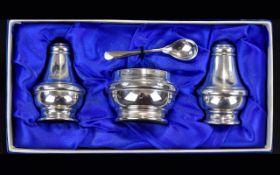 Elizabeth II ( 4 ) Piece Silver Cruet Set. Hallmark Birmingham 1988. Original Boxed.