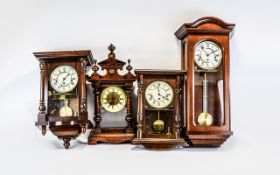 Collection of Four Modern Clocks. Comprises Mahogany Cased Mantel Clock and 3 Wall Hanging Clocks.