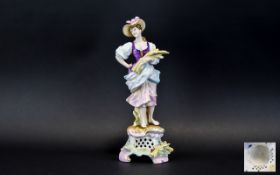 Coburg - Late 19th Century Hand Painted Porcelain Figurine of a Young Farm Girl Gathering Corn,