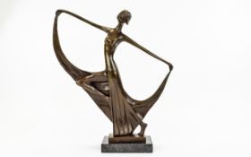 Contemporary Bronze Sculpture / Figure of a Modern Female Dancer In Elegant / Stylish Pose,