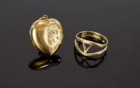 Vintage 9ct Gold Ring + a 9ct Gold Heart Shaped Locket. Both Fully Hallmarked for 9ct Gold. 4.