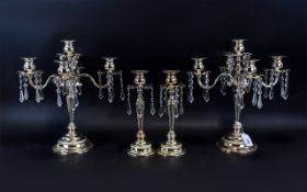 Modern Decorative Candelabra Set Comprising Pair of 5 Branch Candelabra with Matching Single