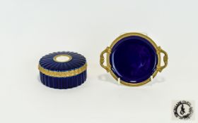 Two Decorative Ceramic Items By John Jenkins A small cobalt blue ceramic trinket box with gilt