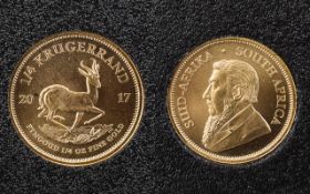 Jubilee Mint - South African 22ct Gold 1/4 oz Krugerrand. Uncirculated Coin.