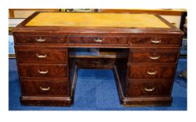 Mahogany Pedestal Early 20th Century Desk with Later Handles.