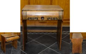 Golden Oak Art Deco Ladies Kneehole Desk Small desk with warm aged patina and curved central drawer