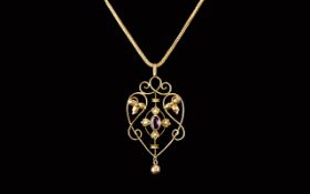 Antique Gold, Amethyst and Pearl set Pendant on a 16" necklace,