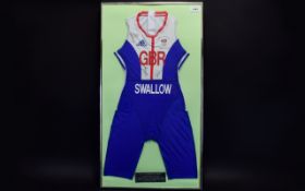 Olympic Interest Athens 2004 Autographed Leotard Triathlon Team Jodie Swallow Framed and mounted