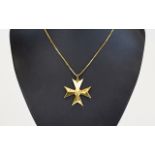 18ct Yellow Gold Maltese Shaped Cross with Attached 9ct Gold Foxtail Designed Chain.