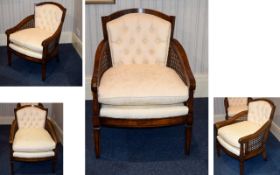 Two Bergere Arm Chairs with Beech wood Frame, Later Upholstered Backs and Cushion Seats.