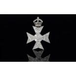 A Fine Quality Platinum Set Diamond Brooch - In The Form of a Maltese Cross with Crown to Top.