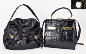 Coccinelle Vintage Top Handle Leather Bag black nappa leather bag with statement gold hard ware,