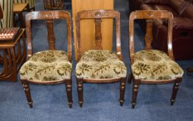 Three 19thC Walnut Dinning Chairs, Upholstered Seats,