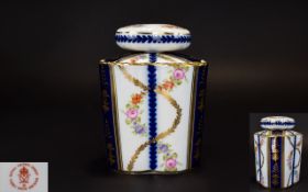 Royal Crown Derby Floral Decorated Bone China Lidded Caddy.