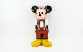 A Vintage Disney Cello Plastic Large Hand Painted Mickey Mouse Figure From The 1980's.