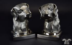 A Vintage Pair of Silver Plated Labrador's Dog Head Bookends. Each 5.5 Inches High & 3.