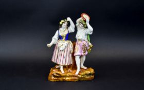 French - Nice Quality Mid 19th Century Porcelain Hand Painted Figure Group ' Dancers ' with