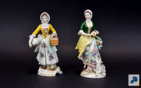 Sitzendorf Early 20th Century Hand Painted Porcelain Figures ( 2 ) In Total - of Young Women In