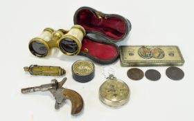 A Mixed Collection Of Antique Items And Ephemera Six items in total to include mother of pearl