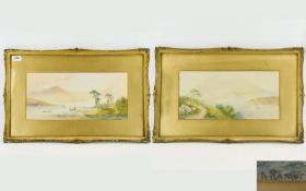 Aubrey Ramus British Artist 1895 - 1950 Pair of Watercolours ' Italian Lake Scenes ' with Sailing