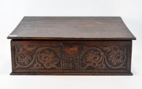 19th/20thC Carved Oak Sloping Bible Box, Dated To Front 1643.