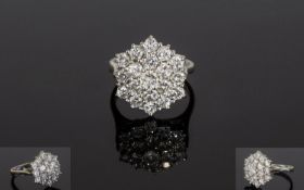 18ct White Gold Fine Diamond Cluster Ring. Flowerhead setting.