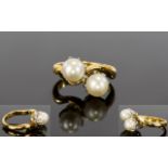 22ct Gold - Bespoke Pearl Set Twist Dress Ring. Marked 22ct.