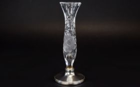 A Silver Based Cut Glass Specimen Vase. Hallmark Birmingham 1982, Maker B & Co. Height 6.25 Inches.