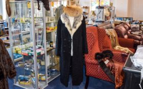 Vintage Astrakhan And Mink Collar Coat Along With A Fox Fur Hat Ladies full length double black