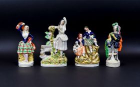 Staffordshire - Very Good Collection of Mid Hand Painted Multi-Coloured 19th Century Figures ( 4 )