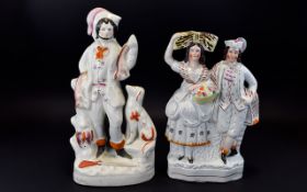 Staffordshire Mid 19th Century Large Hand Painted and Impressive Pottery Figures.