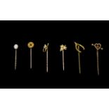 Antique Period Nice Collection Of Stone 18ct And 15ct Gold Stick Pins Set with opal, ruby,